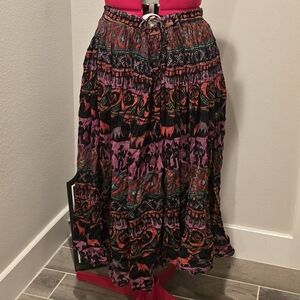 Bohemian Tribal Renfair Multicolor Midi Skirt